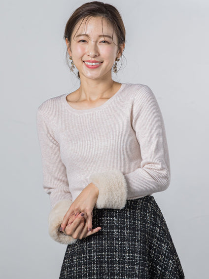 袖ファー付きリブニット≪手洗い可能≫