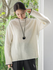 刺繍トリムハイネックニット≪洗える≫