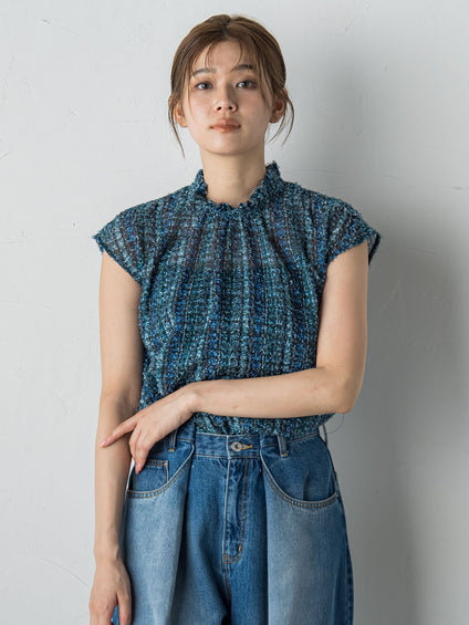 【WEB限定】カットジャガードチェックプリントブラウス