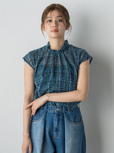 【WEB限定】カットジャガードチェックプリントブラウス