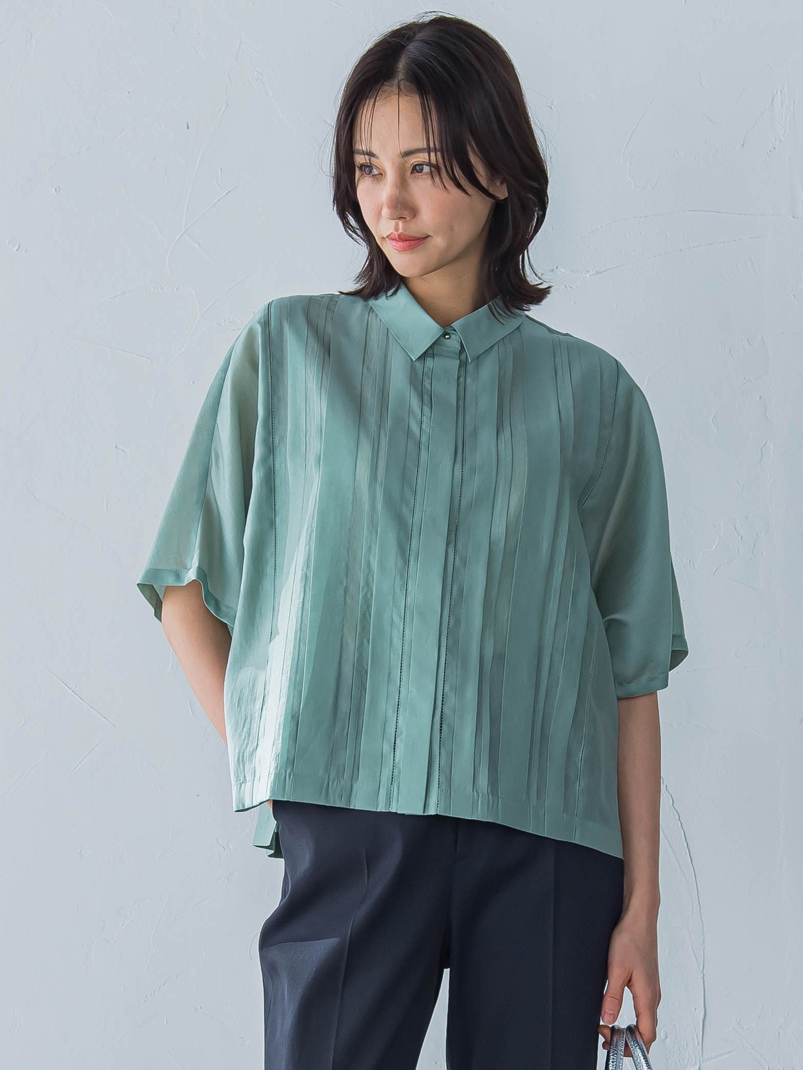 ピンタックレースブラウス≪手洗い可能≫