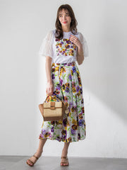 【KEITA KAWASAKI × Viaggio Bluコラボ】袖チュールプリントTシャツ