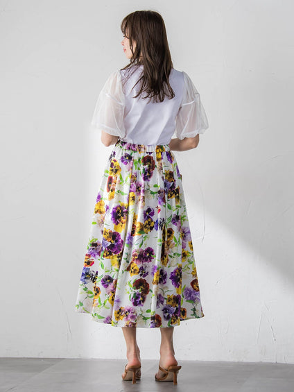 【KEITA KAWASAKI × Viaggio Bluコラボ】袖チュールプリントTシャツ