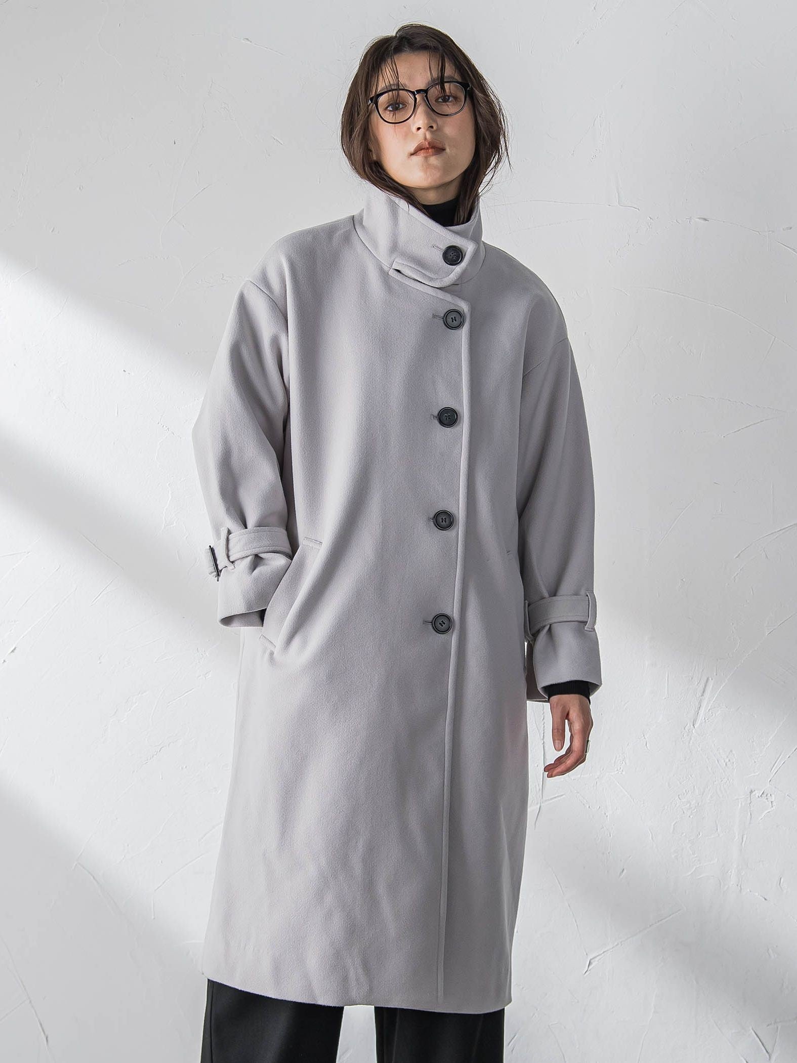 フェイクウールスタンドカラーコート