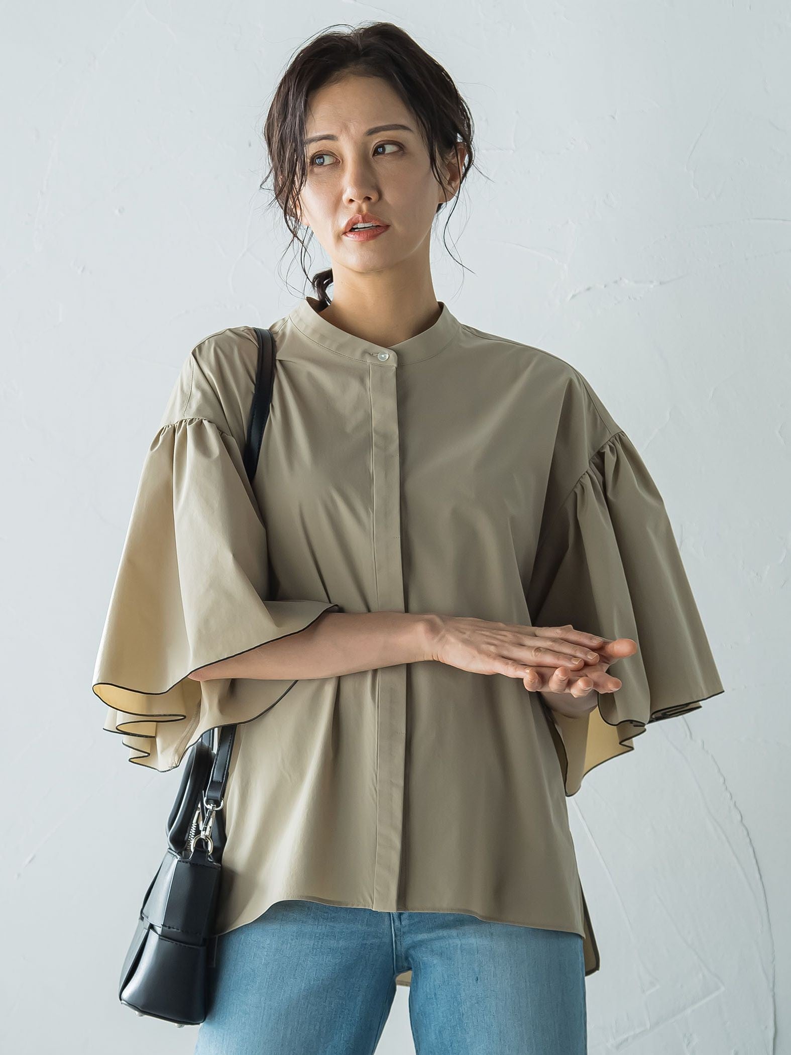 ストレッチフレアスリーブブラウス≪洗濯機で洗える≫