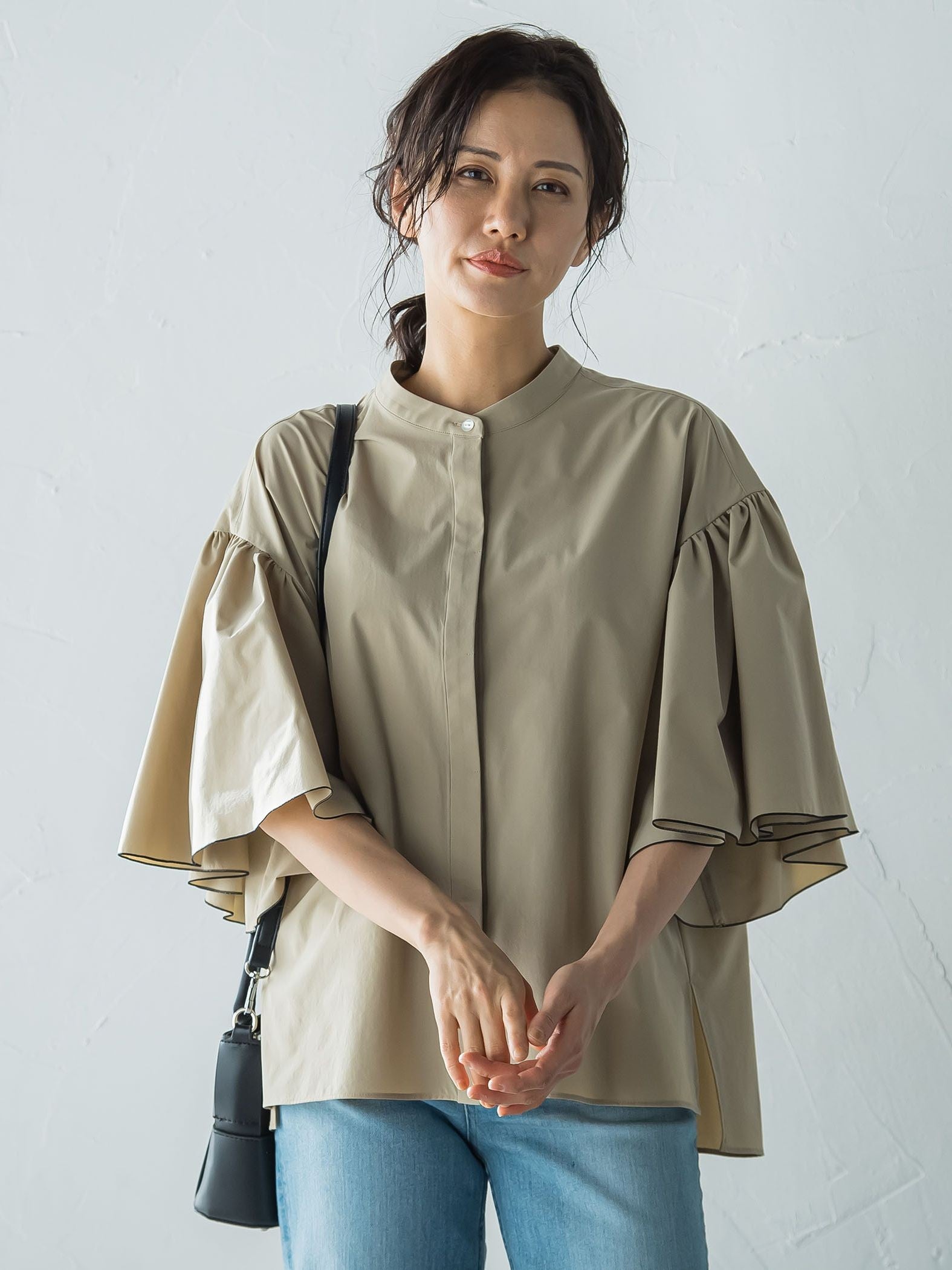 ストレッチフレアスリーブブラウス≪洗濯機で洗える≫