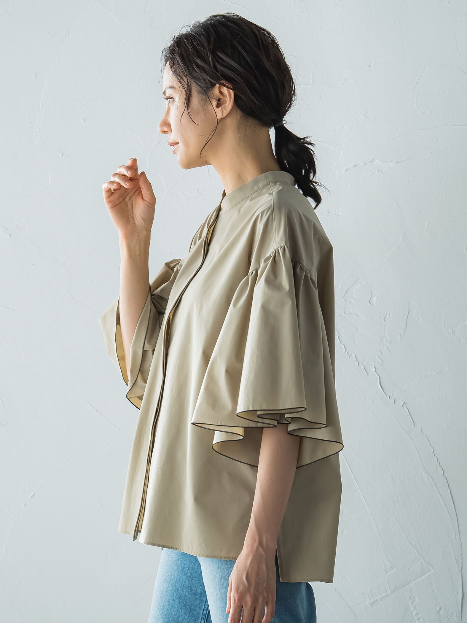 ストレッチフレアスリーブブラウス≪洗濯機で洗える≫