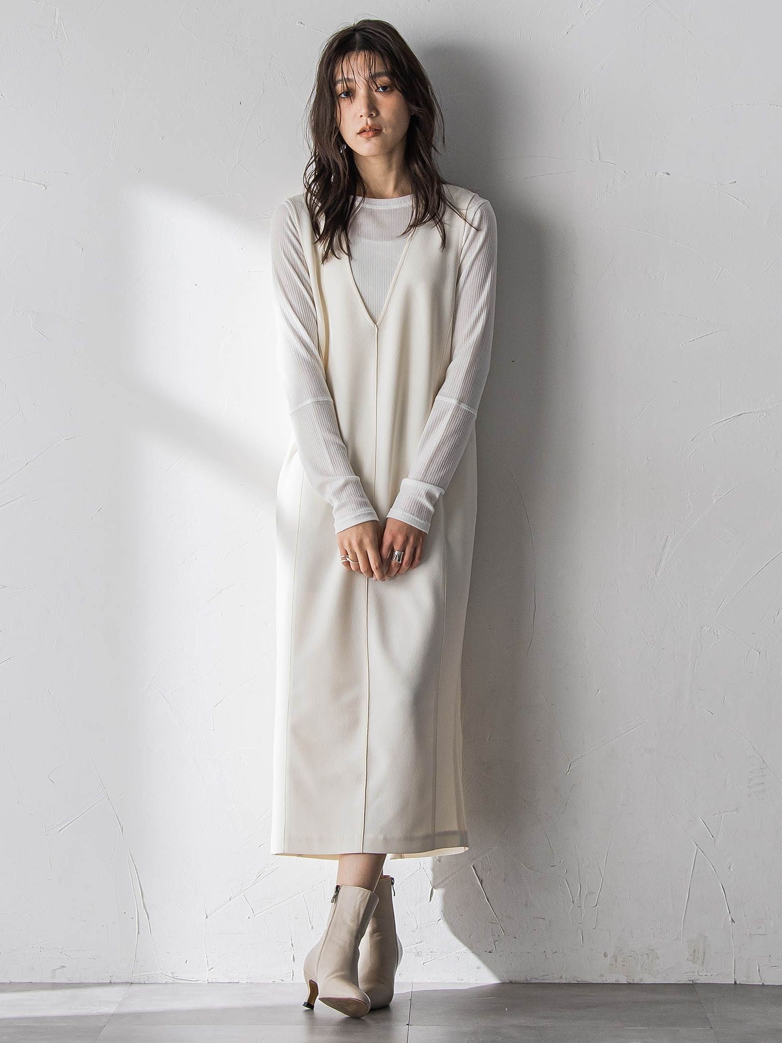 【えらべるSET UP】叶えるVネックジャンパードレス≪手洗い可能≫