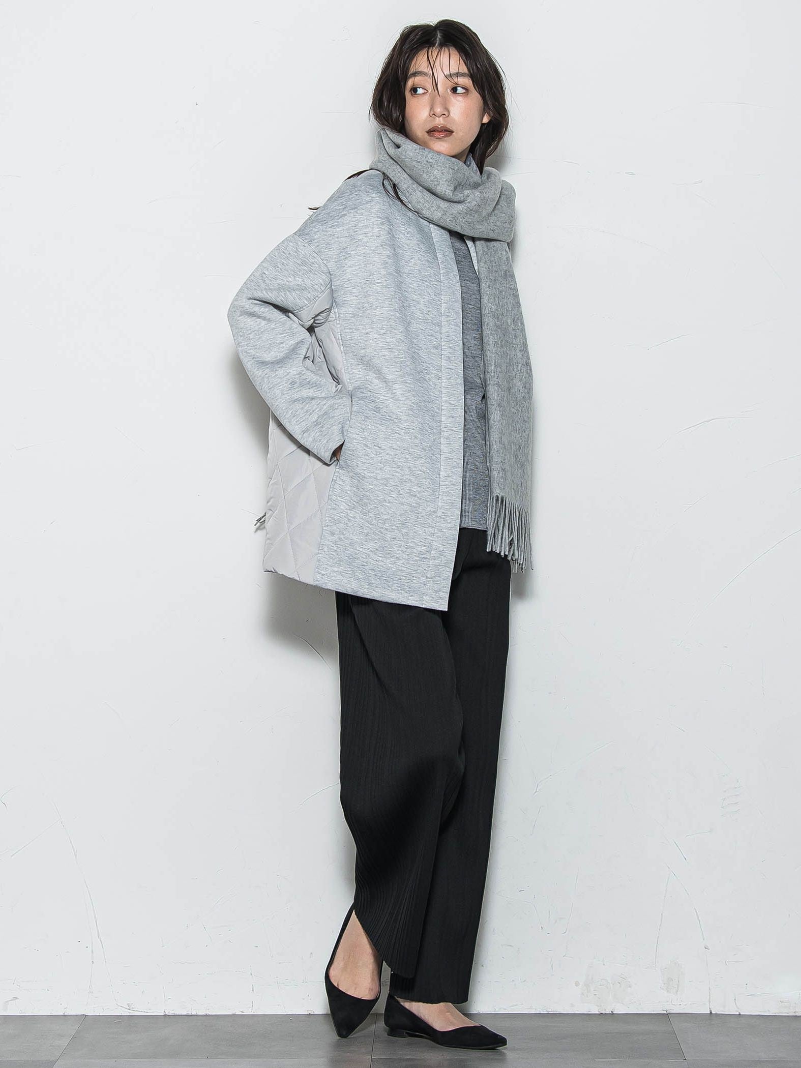 モスダンボール×中綿キルティングノーカラーコート≪手洗い可能≫