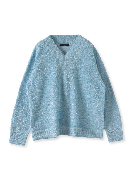 ツヤモールVネックニット