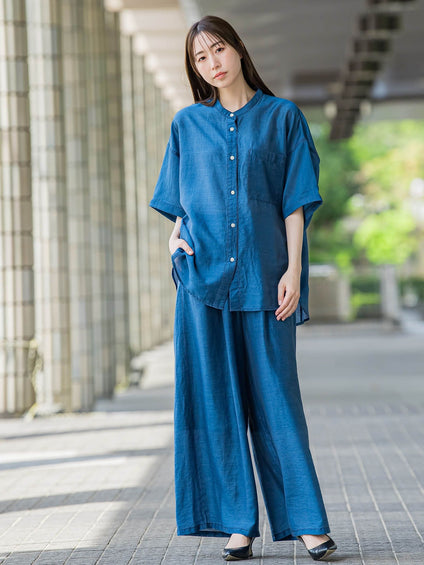 【大きいサイズ】【biyori】”風をまとう、大人のシアー”デニムシャツ≪洗濯機で洗える≫
