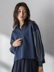 ストライプスリーブハーフジッププルオーバー≪手洗い可能≫