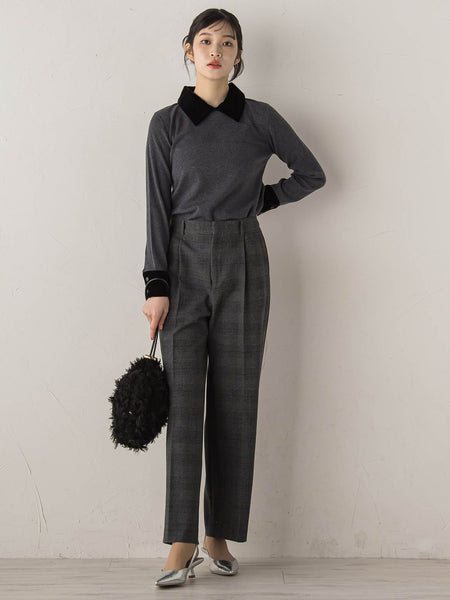 ベロア襟付きニット≪手洗い可能≫