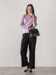 袖フリルパールリブニット