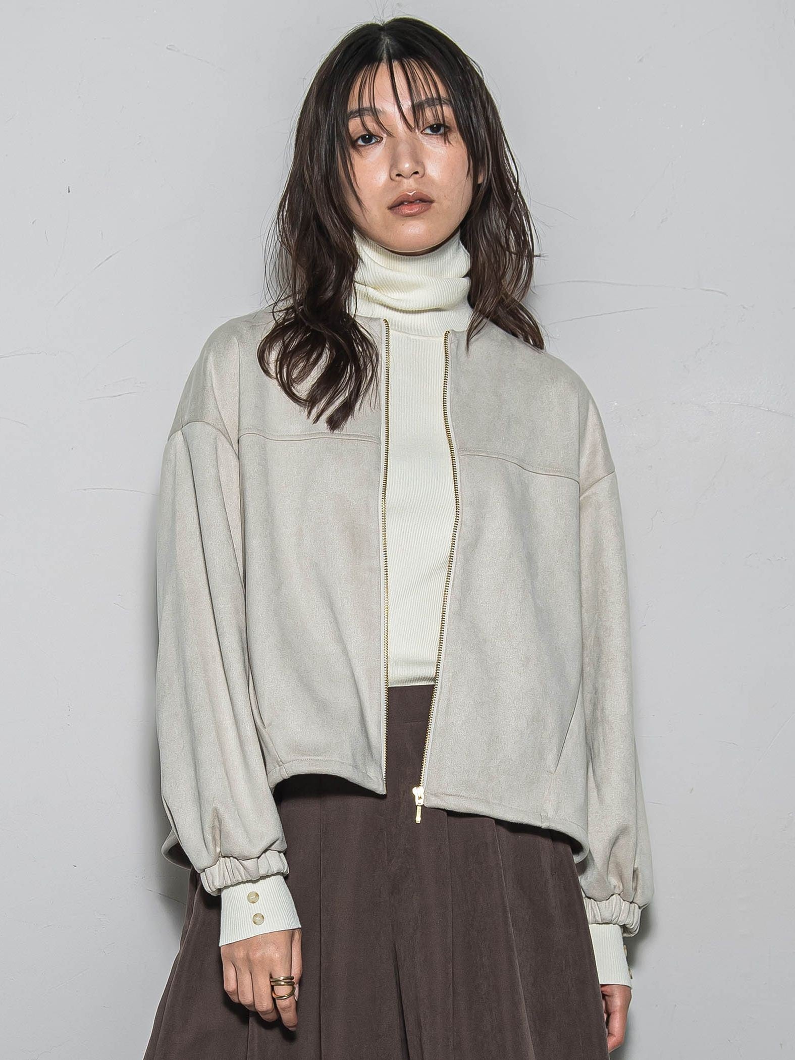 【WEB限定】マシュマロスウェードノーカラーブルゾン≪手洗い可能≫