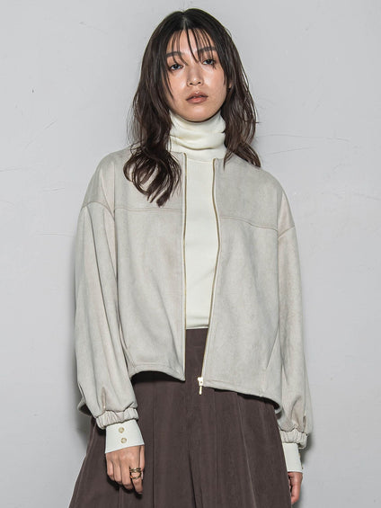 【WEB限定】マシュマロスウェードノーカラーブルゾン≪手洗い可能≫