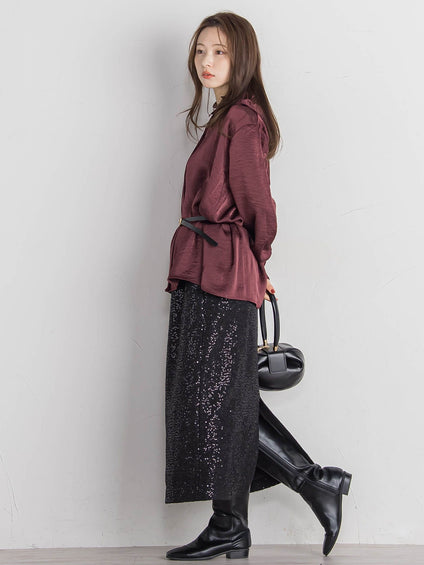 スパンコールIラインスカート≪手洗い可能≫