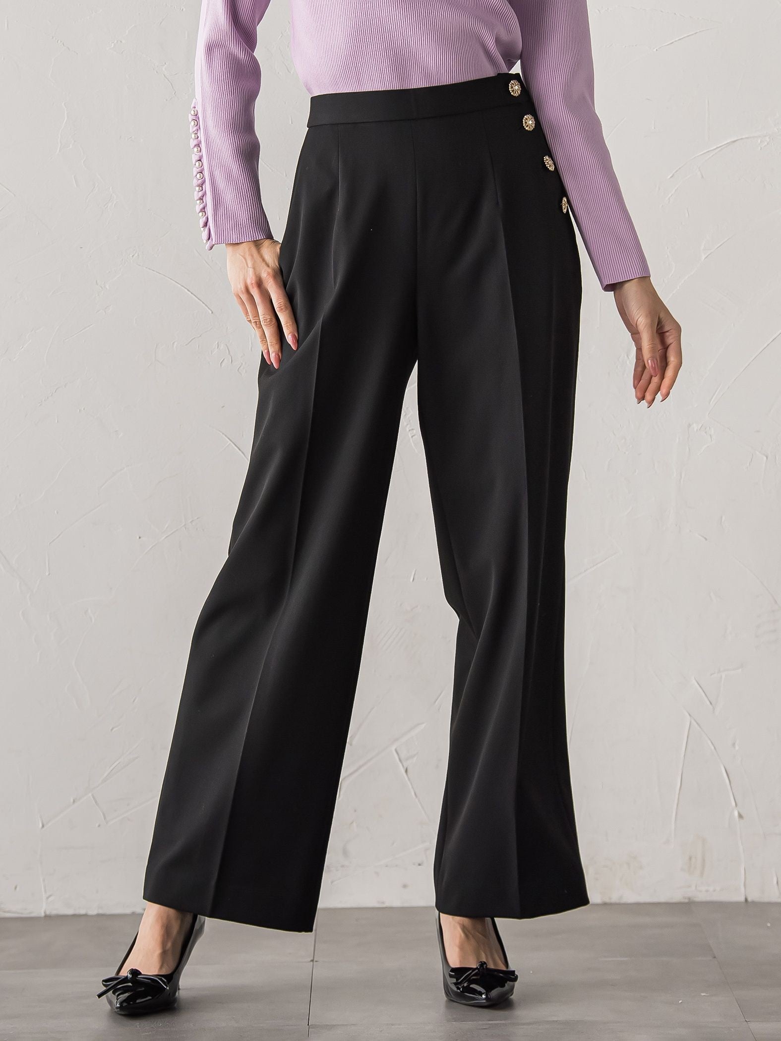 【新色追加】キラキラボタンワイドパンツ≪手洗い可能≫