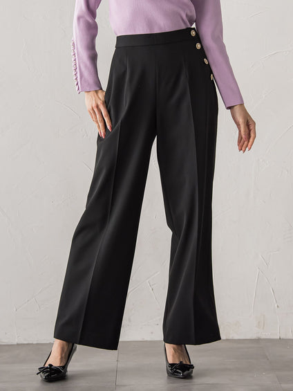 【新色追加】キラキラボタンワイドパンツ≪手洗い可能≫