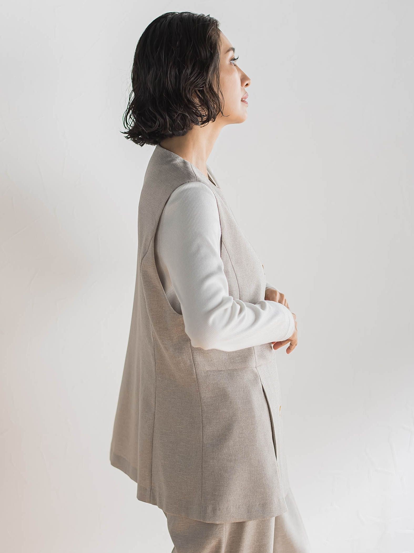 【大きいサイズ】リネンライクオックスジレ