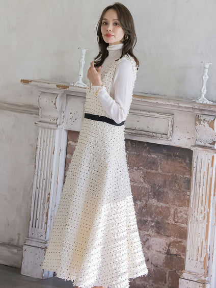 リボンドットツイードワンピース