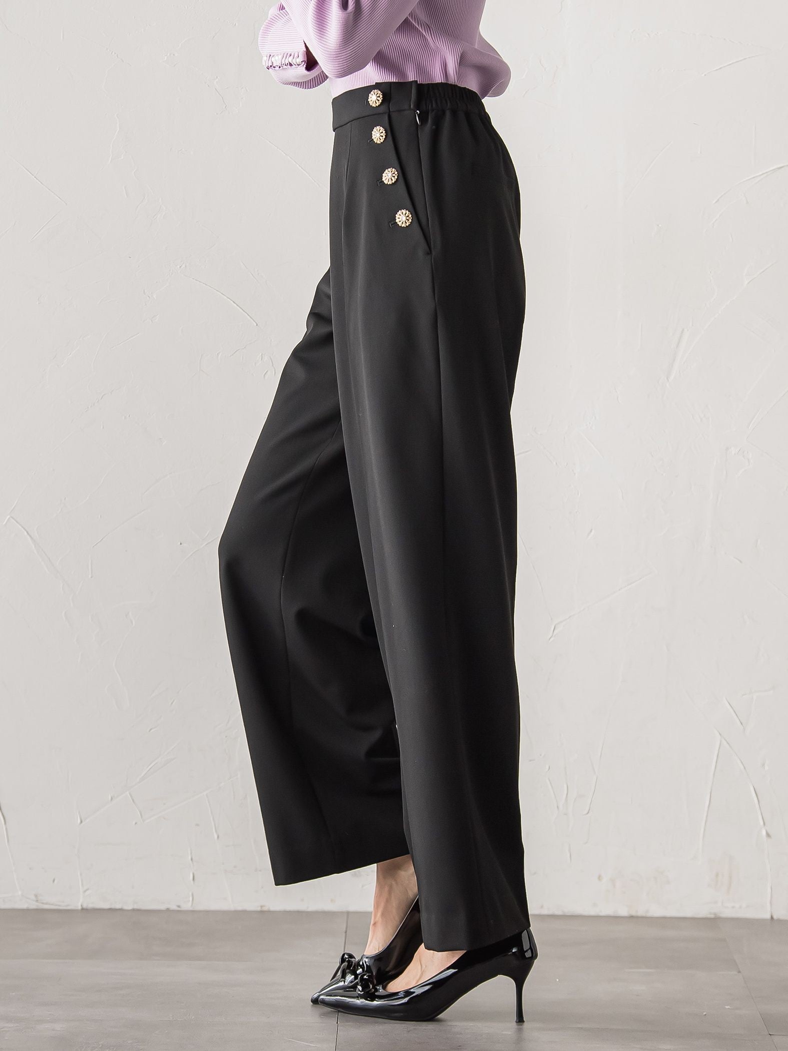 【新色追加】キラキラボタンワイドパンツ≪手洗い可能≫