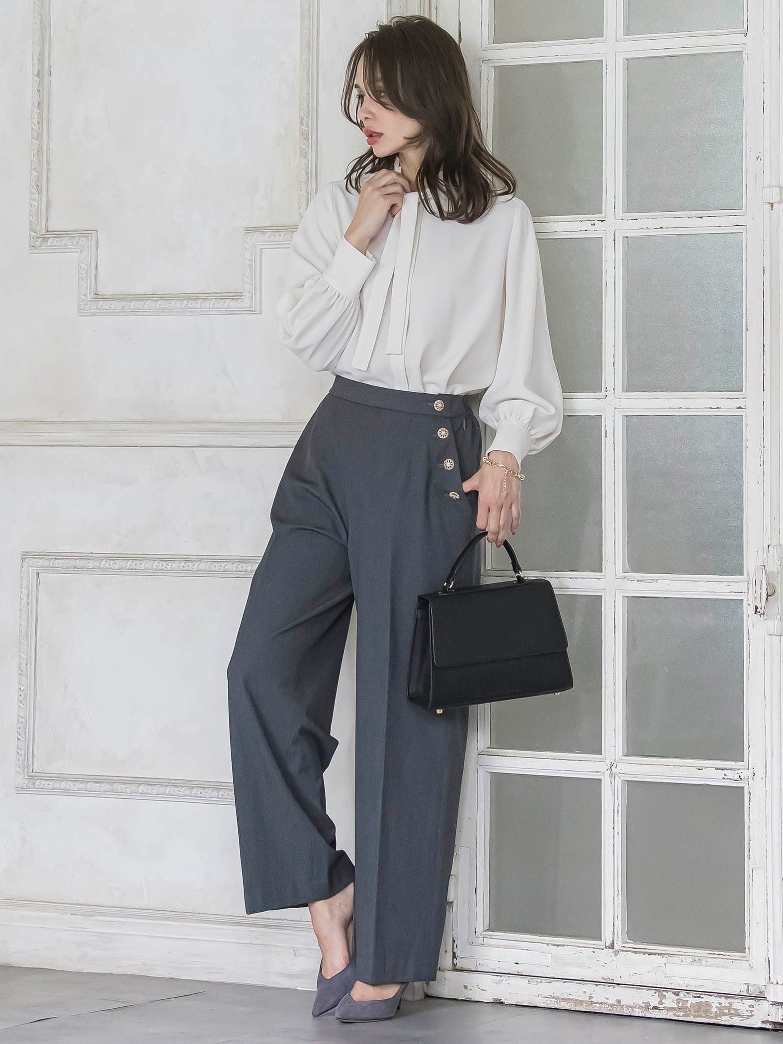 キラキラボタンワイドパンツ≪手洗い可能≫