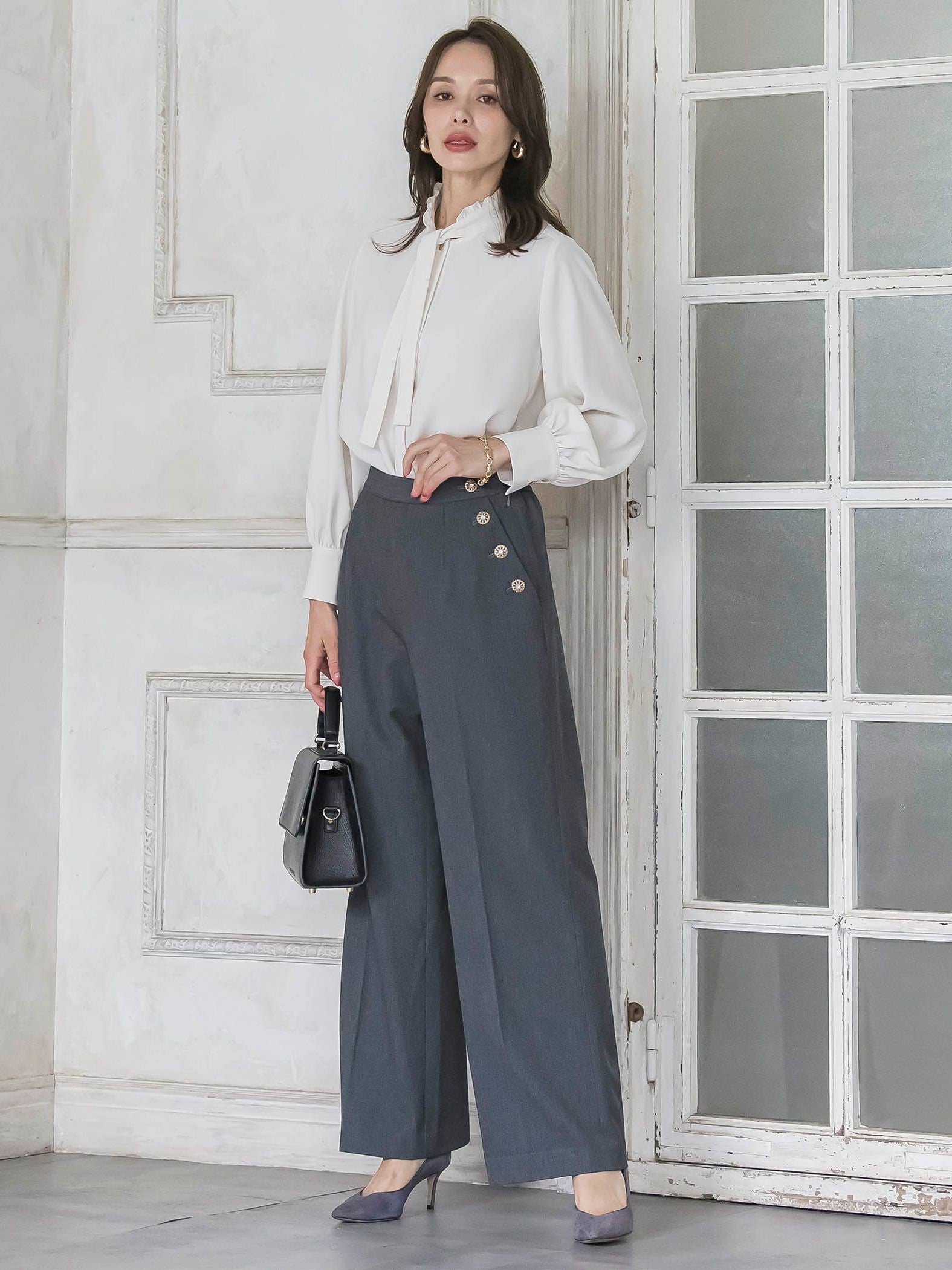 キラキラボタンワイドパンツ≪手洗い可能≫