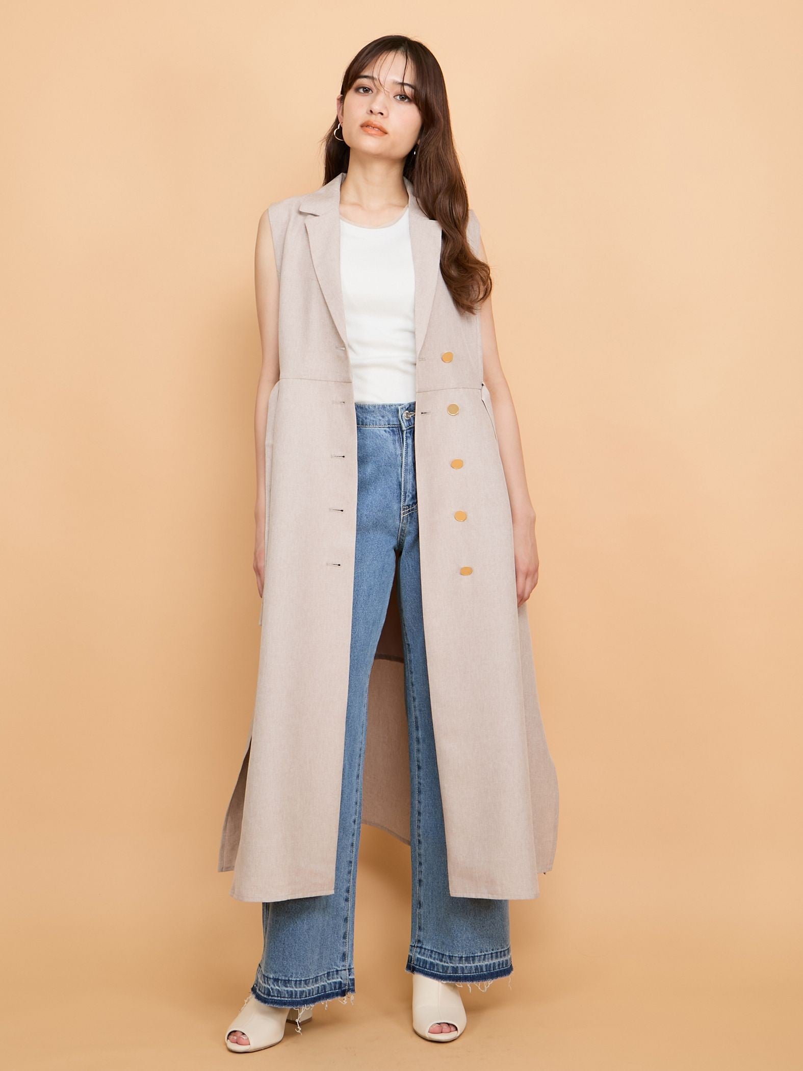 紐ベルト付デニムワイドパンツ≪手洗い可能≫