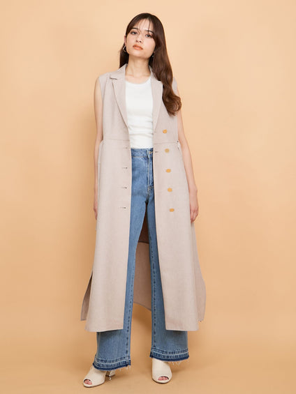 紐ベルト付デニムワイドパンツ≪手洗い可能≫