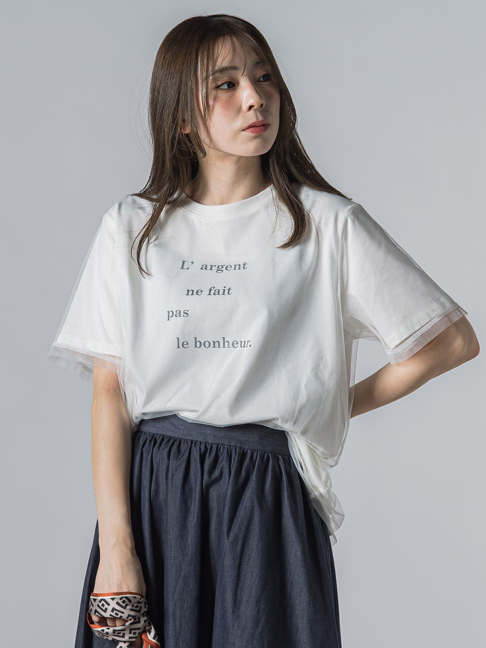 【WEB限定】チュールレイヤードロゴカットソー≪手洗い可能≫