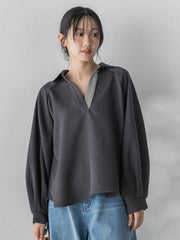 【WEB限定】パウダーストレッチ合わせネックブラウス≪手洗い可能≫