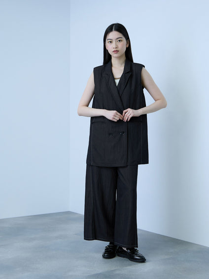 【シーズンレス】ナイロンツイルデニムイージーワイドパンツ