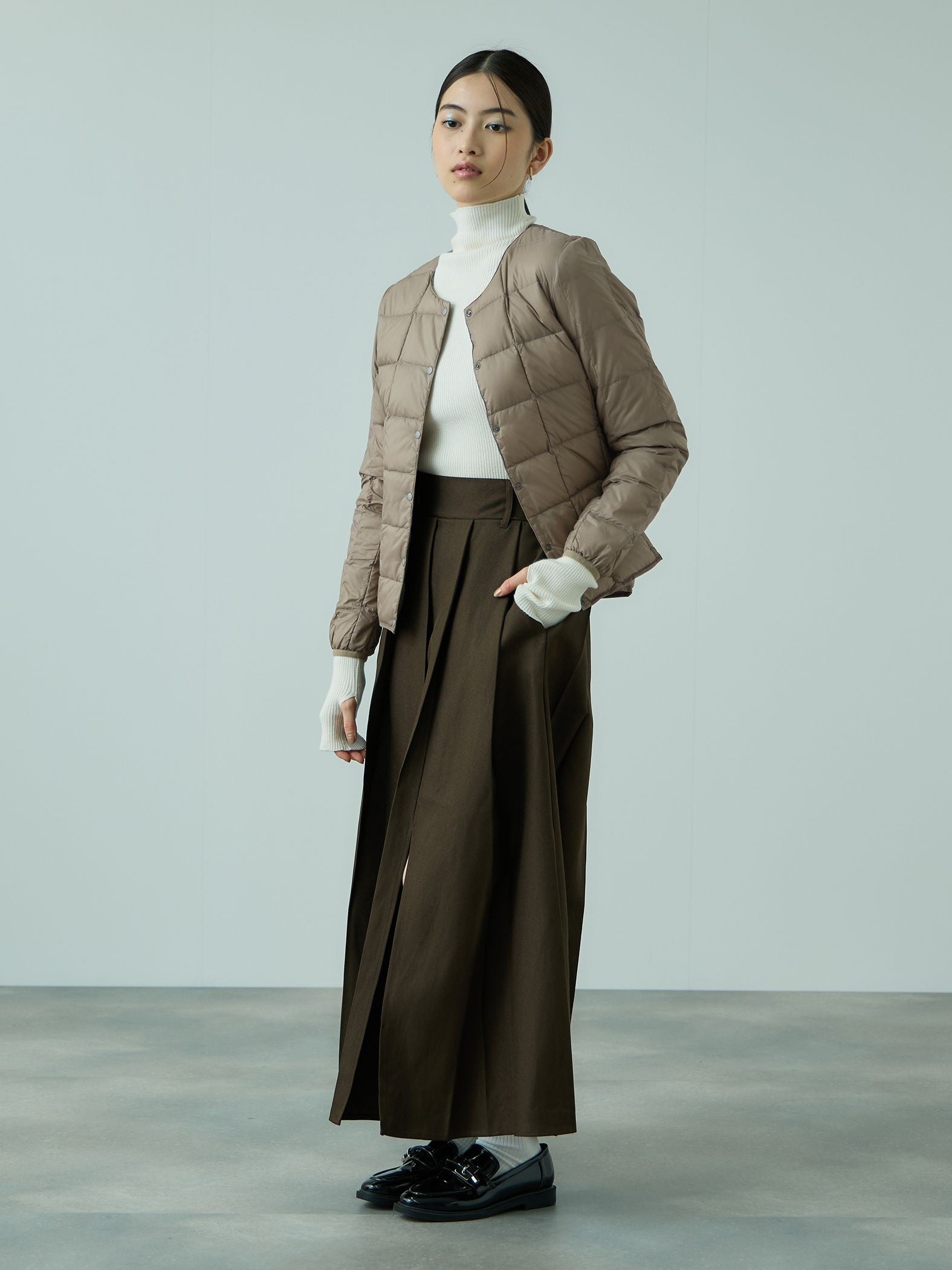 【TAION】クルーネックボタンダウンジャケット≪手洗い可能≫