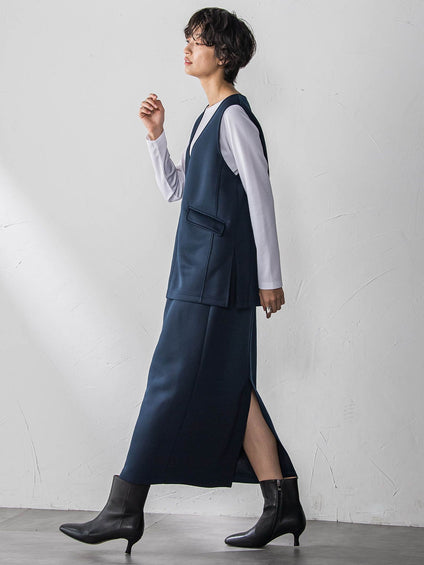 軽量ボンディング3ピーススカートセットアップ≪洗濯機で洗える≫