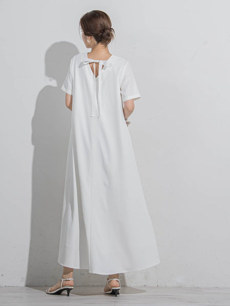 大人ワンピ】リネンライクバックリボンワンピース≪洗濯機で洗える 