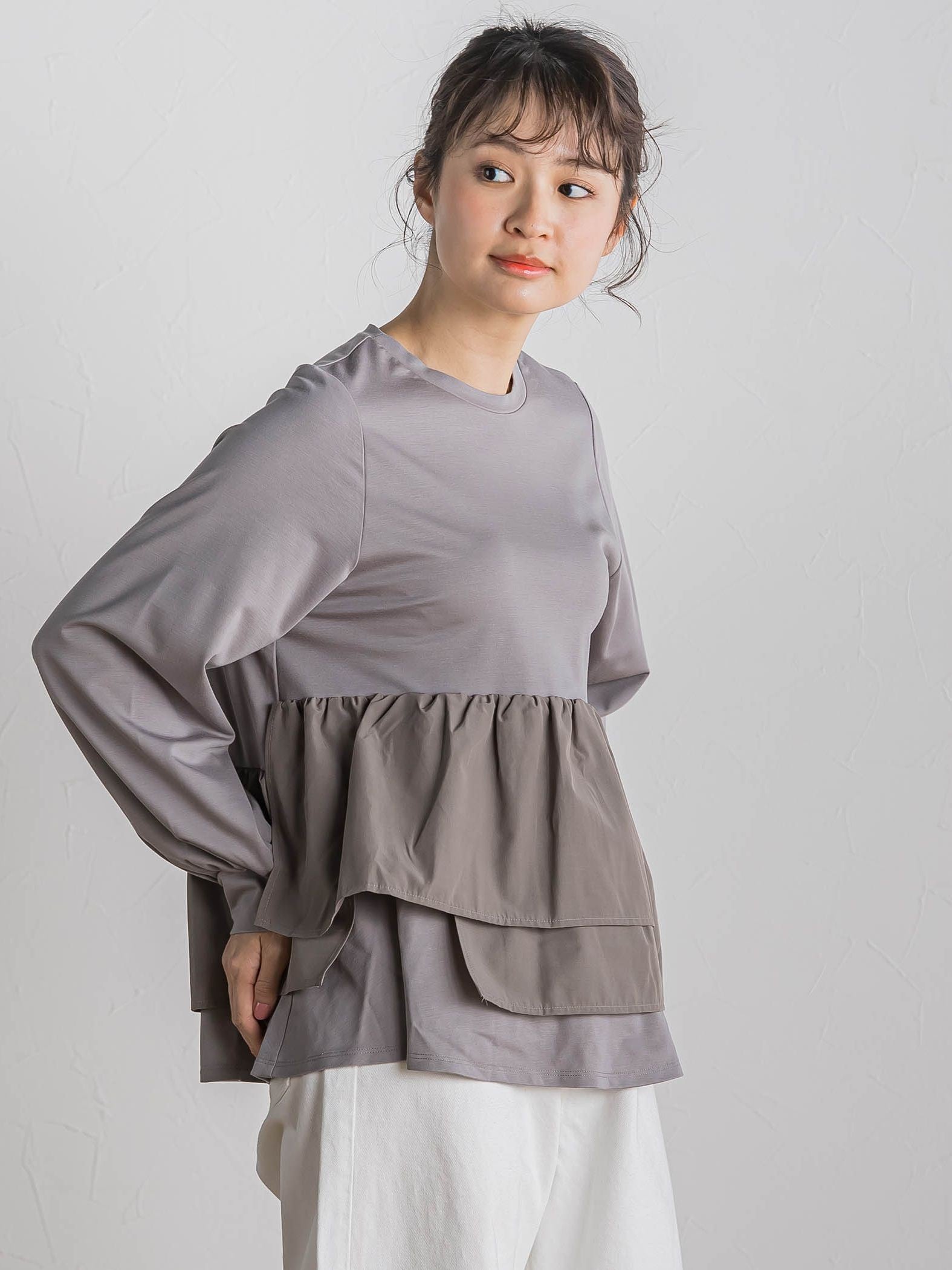 【WEB限定】異素材Aラインプルオーバー≪洗濯機で洗える≫