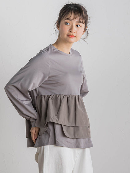 【WEB限定】異素材Aラインプルオーバー≪洗濯機で洗える≫
