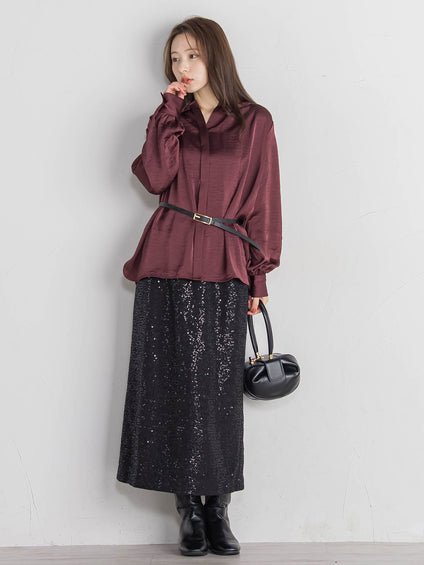 スパンコールIラインスカート≪手洗い可能≫