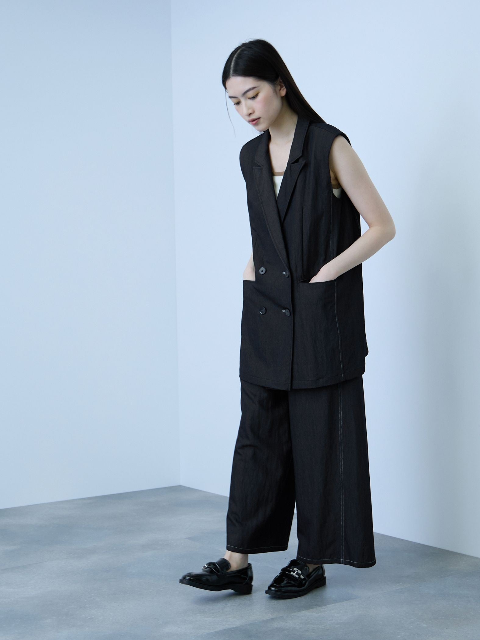 【シーズンレス】ナイロンツイルデニムイージーワイドパンツ