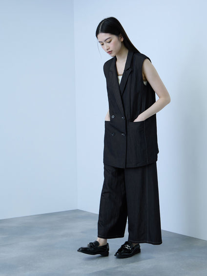 【シーズンレス】ナイロンツイルデニムイージーワイドパンツ