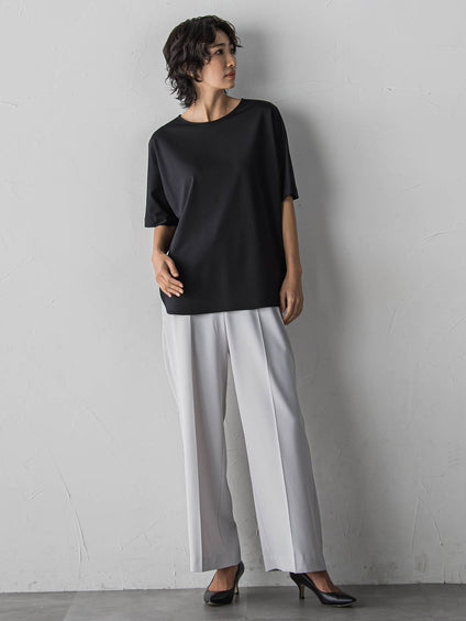 【大きいサイズ】バックサテン切り替えスムースカットソー