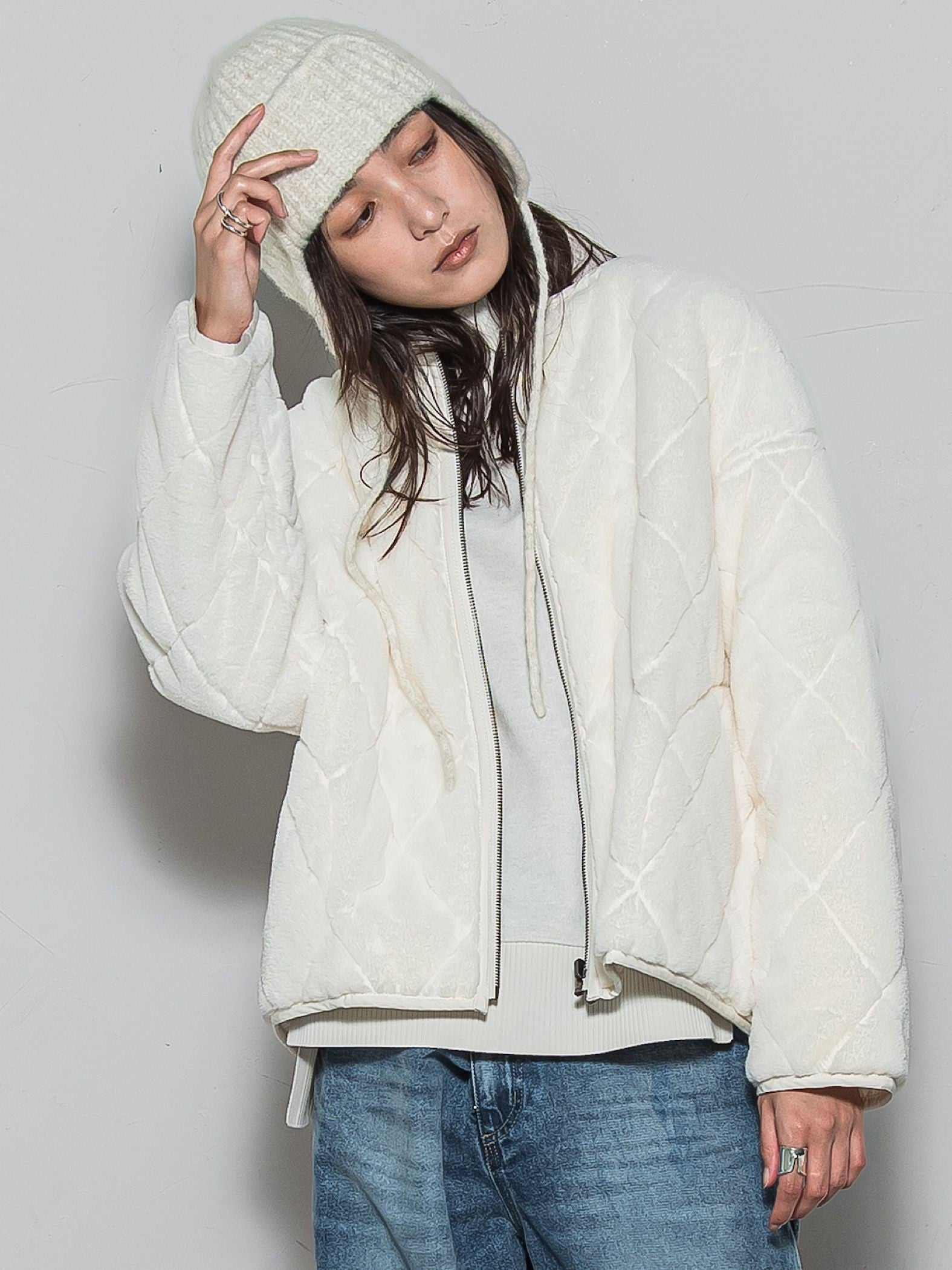 キルティング×フェイクファーリバーシブルブルゾン