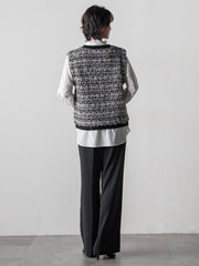 【大きいサイズ】ファンシーツイードニットジレ