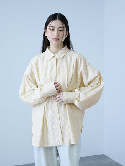 《きちんと映え》ストライプウエストタックシャツ