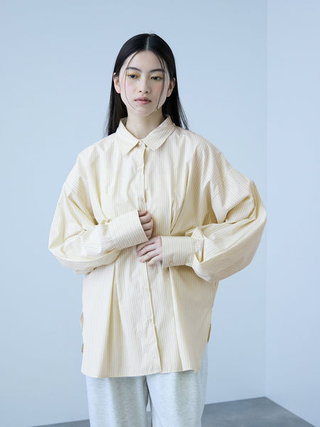 《きちんと映え》ストライプウエストタックシャツ