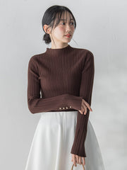 【新色追加】袖ボタンランダムリブニット≪手洗い可能≫