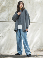 ライトジャージメルトンノーカラーミドルコート