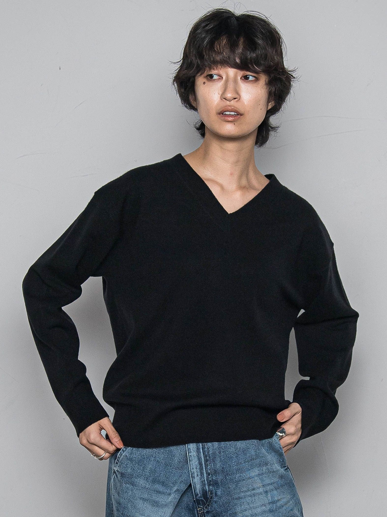 【ふわもち】Vネックニット≪洗濯機で洗える≫