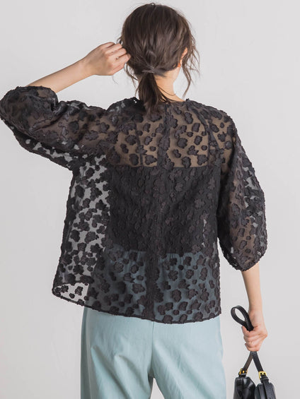 Flower Jacquardブラウス≪洗濯機で洗える≫